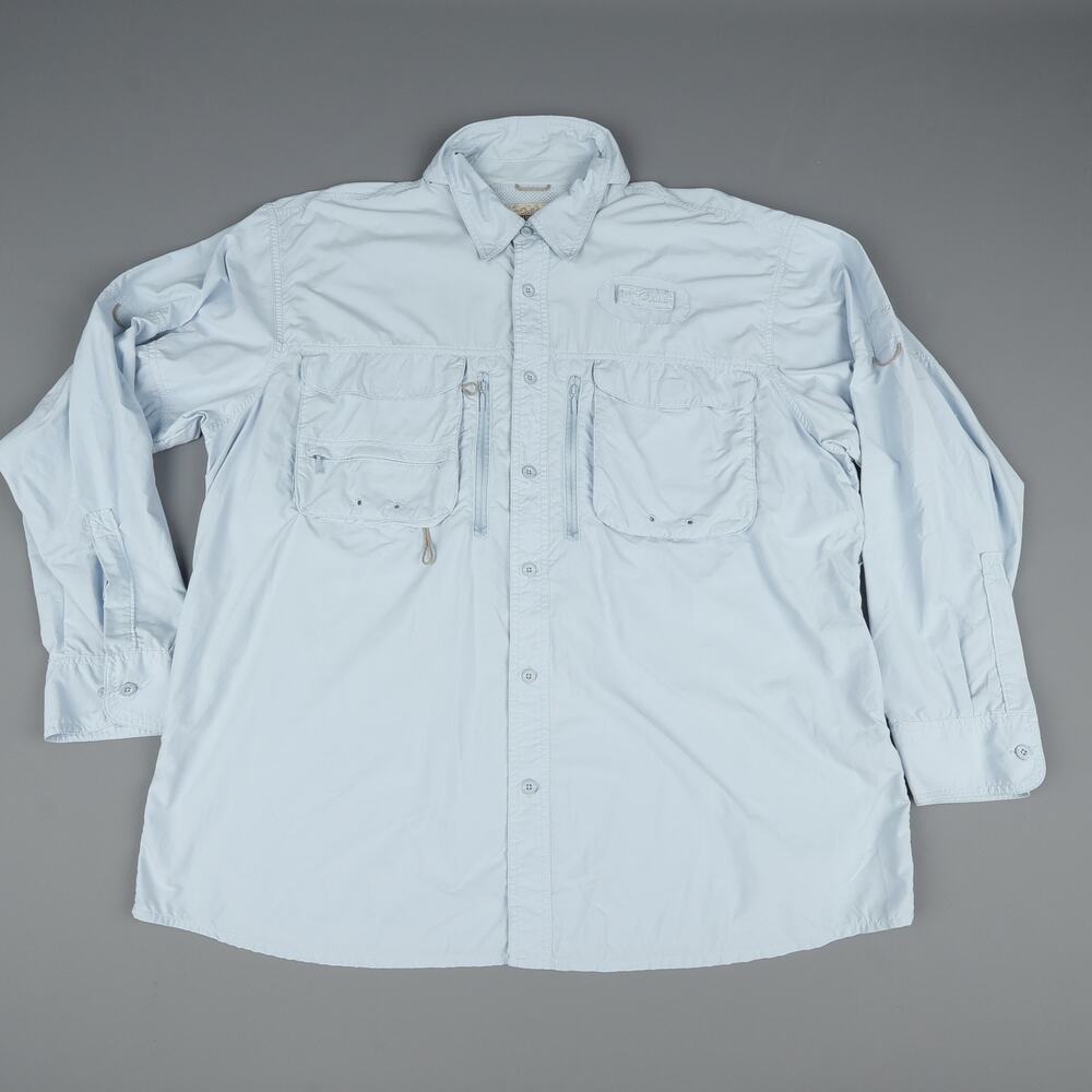 Cabelas Guideware Mens XL Reg Button Down Long Sleeve 40 UPF Vent Cape Blue Fish